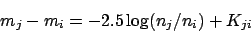 \begin{displaymath}m_j - m_i = -2.5\log(n_j/n_i) + K_{ji}
\end{displaymath}