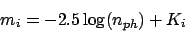 \begin{displaymath}m_i = -2.5\log(n_{ph}) + K_i
\end{displaymath}